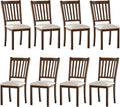 AMERLIFE Dining Chairs Set of 8, Farmhouse Upholstered Kitchen Dining Chairs with Curved Backrests, Padded Dining Room Chairs with Solid Wood Legs, Dark Brown