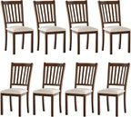 AMERLIFE Dining Chairs Set of 8, Farmhouse Upholstered Kitchen Dining Chairs with Curved Backrests, Padded Dining Room Chairs with Solid Wood Legs, Dark Brown