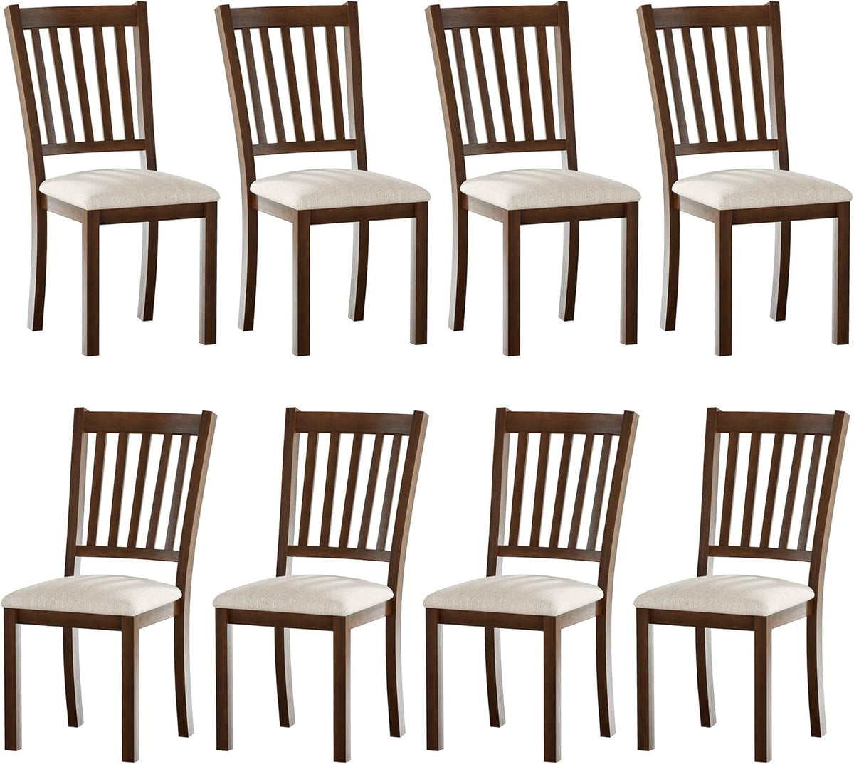 AMERLIFE Dining Chairs Set of 8, Farmhouse Upholstered Kitchen Dining Chairs with Curved Backrests, Padded Dining Room Chairs with Solid Wood Legs, Dark Brown