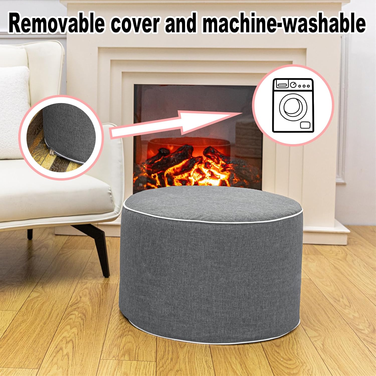 Outdoor Ottoman for Patio, Gray, Outdoor Pouf Footstool,20x12In | All-One Foam Outdoor Pouf, Waterproof Footstool,Patio Footrest, Outdoor Ottoman Footrest ,Extra Seat for Deck Garden Poolside