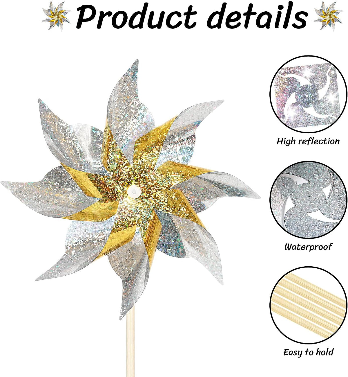 10 Pack Reflective Pinwheels for Yard and Garden,Wind Spinners Outdoor Bird Scare Devices,Sparkly Windmills for Garden Decor Scare Birds Away,Yard Wind Spinners for Outside Patio