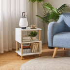 Aibiju White Night Stand with Open Storage Shelf, Wood Nightstand S Shape, Bed Side Table 3 Tier 20 inch high, End Table White/Natural Wood YD-TM152W