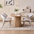 63" Large Dining Table for 4 6, [Rounded Corners] [Grooved Pedestal Base] Modern Rectangle Kitchen Dinner Dining Living Room Table