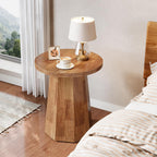 Tribesigns Round Pedestal End Table, Farmhouse Couch Side Table with Octagonal Base, Wooden Drink Stand Accent Nightstand(2, Walnut)