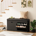 40" Shoe Storage Bench with Flip Drawers Padded Seat Cushion, Shoe Cabinet with Lift Top Storage Box, Shoe Bench Shoe Organizer for Entryway, Hallway, Living Room, Black