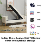 Corduroy Bed End Ottoman Bench with Storage,Upholstered Storage Benches with Back and Arms,65.35" Long Armed Storage Bench for Living Room,Bedroom,Entryway,Window (Ivory White, 65.35“)