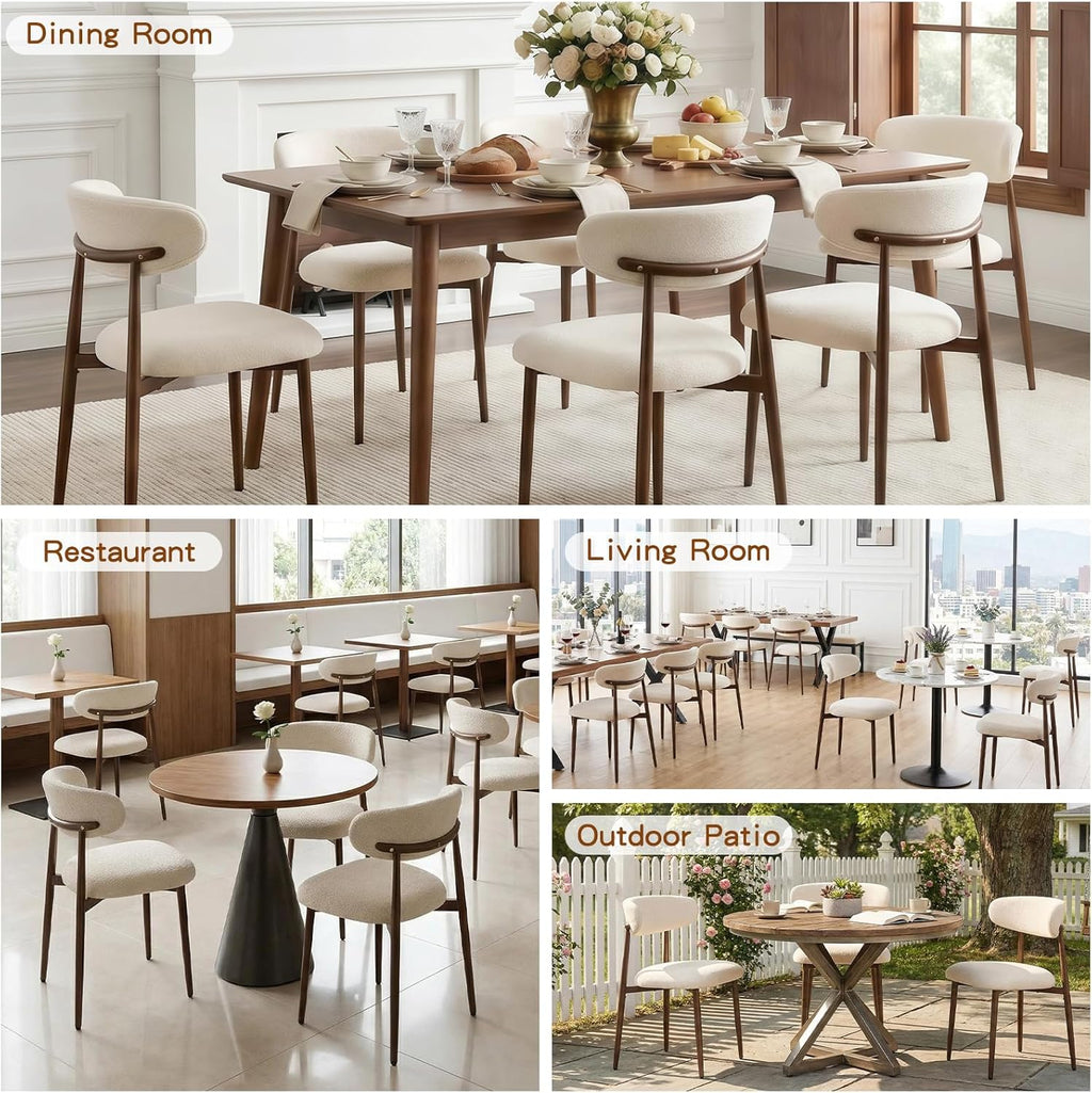 Furniliving Mid Century Modern Dining Chairs Set of 2, 300 lbs Capacity Upholstered Chenille Kitchen Chairs with Walnut Grain Metal Legs and Ergonomic Curved Back, Beige(Walnut/Chenille)