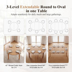HNY Extendable Dining Table Round to Oval for 4-8, 42"-77" Oak Veneer Kitchen Table with Sturdy Legs, Modern Farmhouse Expandable Dining Room Table for Family Gatherings & Small Apartments, Natural