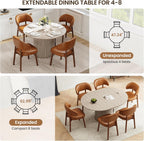 MALOL 47"-63" Extendable Round to Oval Dining Room Table Chairs Set for 4-8, Modern Wooden Kitchen Table and Chairs with Hidden Storage and Fluted Design for Dining Room/Small Space(White and Brown)