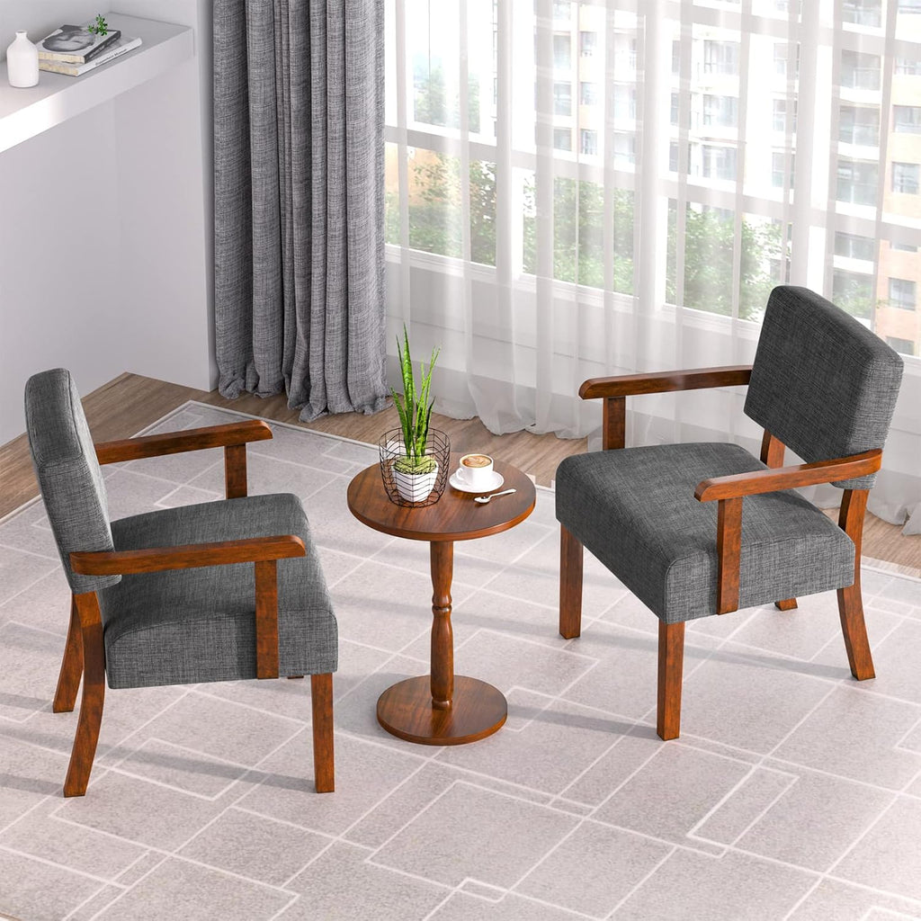 FAGAGA Accent Chairs Set of 2, 2 Solid Wood Armchairs with Side Table