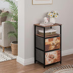 ALBAD Nightstand with Charging Station and LED Lights, Brown Flower Drawers | End Table with USB Ports and Outlets, 2 Fabric Drawers and Open Top Shelf, for Bedroom Bedside, Living Room, Dorm
