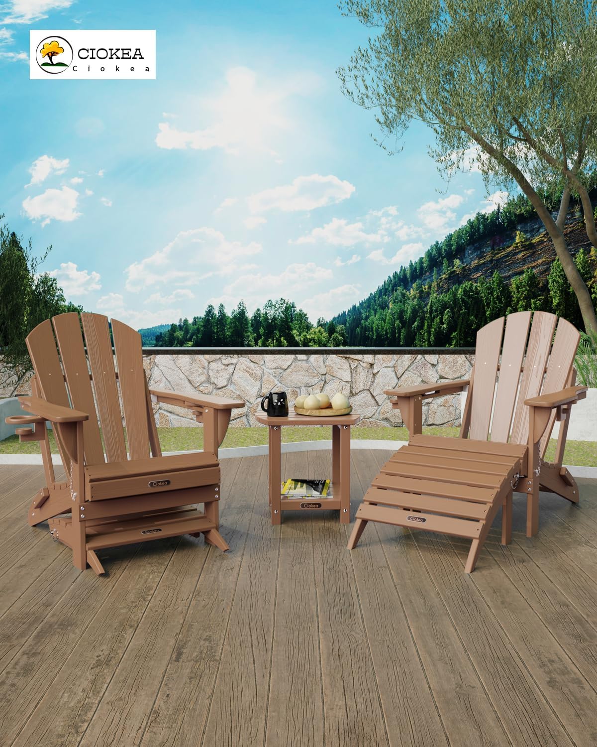 Ciokea Plastic Folding Footstool for Deck Backyard Patio Outdoor Poolside Porch Lawn Indoor, Porch, Teak