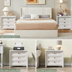 White Nightstand with 3 Drawers, Wood Night Stand with Metal Knobs, Farmhouse Bed Side Table for Bedroom, Modern End Table for Living Room Home Office Storage 1PC