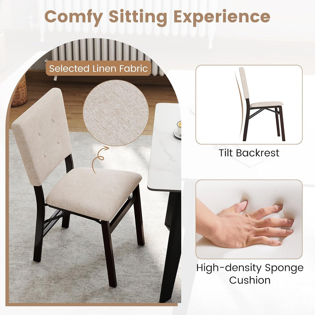 Giantex Folding Dining Chairs Set of 2, Armless Kitchen Chair w/Padded Seat & Tilt Backrest, Rubber Wood Legs, Upholstered Accent Side Chairs for Dining Room, Living Room, Restaurant