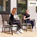 Outsunny Outdoor Glider Chair with Table 2-Seat Patio Loveseat Coffee Brown | Rocking Chair Swing Love Seat, Breathable Sling, Backyard Garden Porch