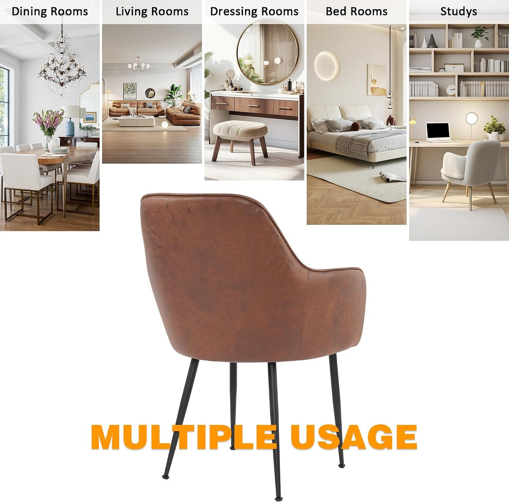 Set of 4 Dinning Chairs, Upholstered Accent Chairs with Black Finished Metal Plating Legs for Living Room Chairs, Brown