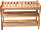 27-Inch Wooden Shoe Bench for Entryway, 3-Tier Storage Organizer, Rustic Shoe Rack Bench for Narrow Spaces