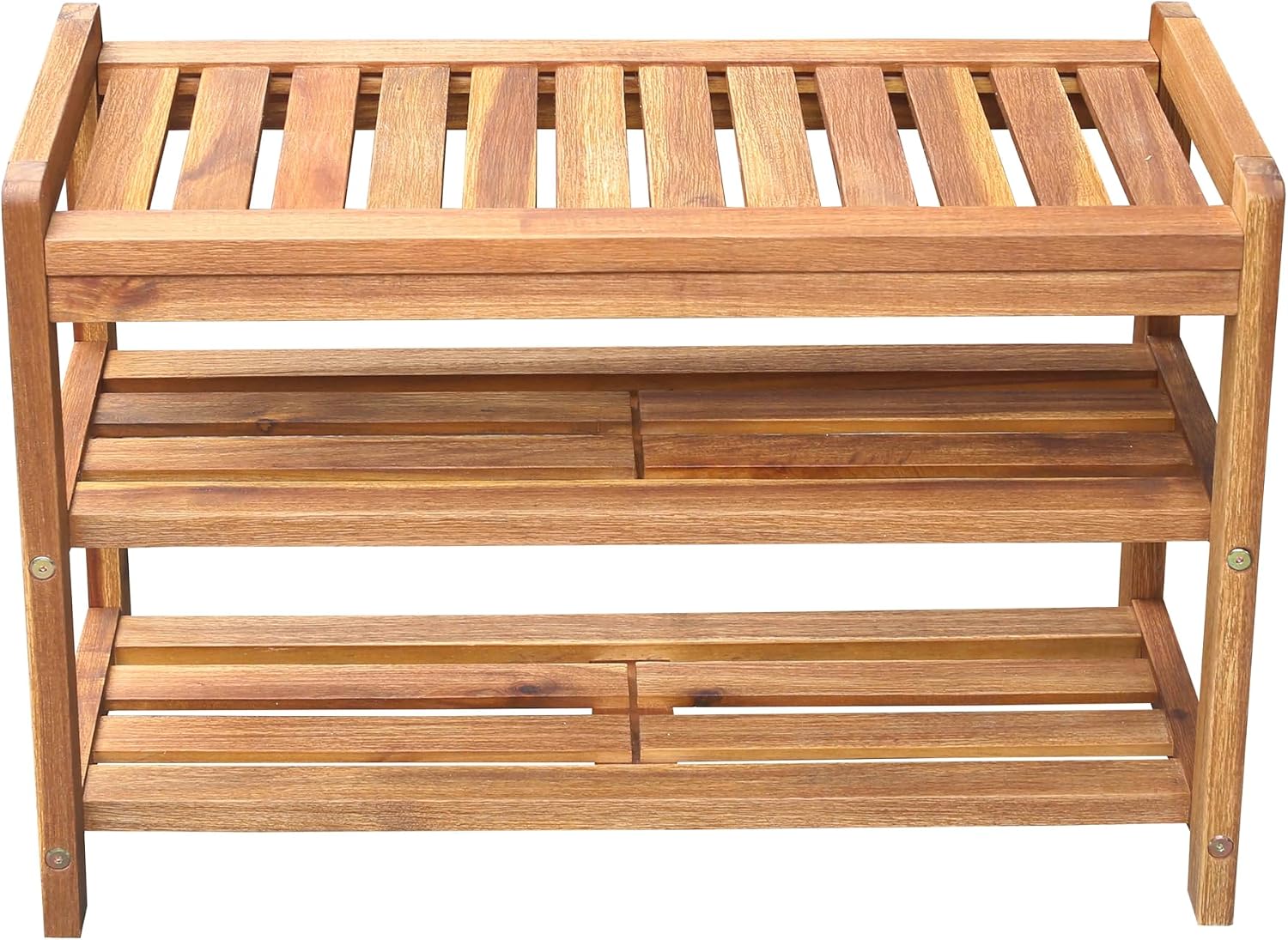 27-Inch Wooden Shoe Bench for Entryway, 3-Tier Storage Organizer, Rustic Shoe Rack Bench for Narrow Spaces