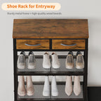 HavenlyYouth Shoe Rack Bench Cushioned with 2 Drawers & 5-Tier Entryway Organizer, Metal Frame Wood Top, Narrow Hallway Bench for Boots, Holds 16-20 Pairs, Space-Saving for Closet & Front Door