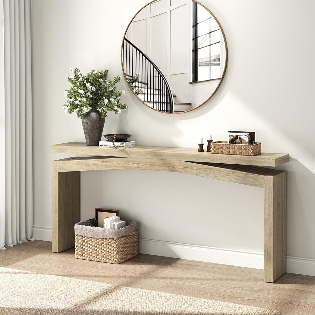 Epecoya 63 Inch Console Table for Entry Way Modern, Light Tan Wood | Farmhouse Entrance Tables Narrow Long, Wooden Couch Table Behind Sofa for Entryway, Living Room