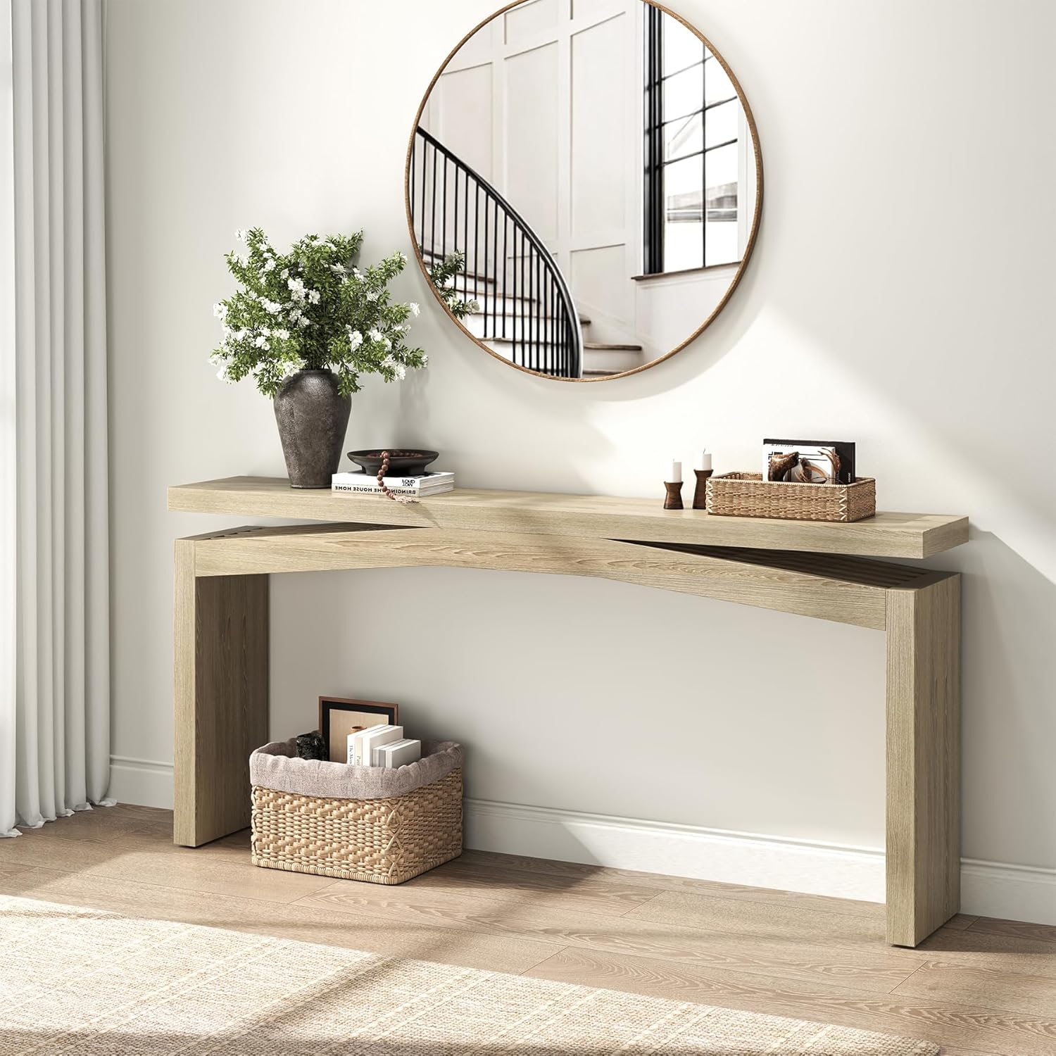 Epecoya 63 Inch Console Table for Entry Way Modern, Light Tan Wood | Farmhouse Entrance Tables Narrow Long, Wooden Couch Table Behind Sofa for Entryway, Living Room