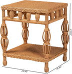 Bali & pari Dolby Natural Rattan End Table - Handwoven Wicker Side Table with Lower Shelf, Coastal Boho Style Accent Table for Living Room or Bedroom