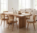 RIVOVA Modern Farmhouse Rattan Dining Chairs Set of 6 Natural Wood Kitchen Chairs Beige Upholstered Linen Dining Chairs Cane Country Dining Room Chairs