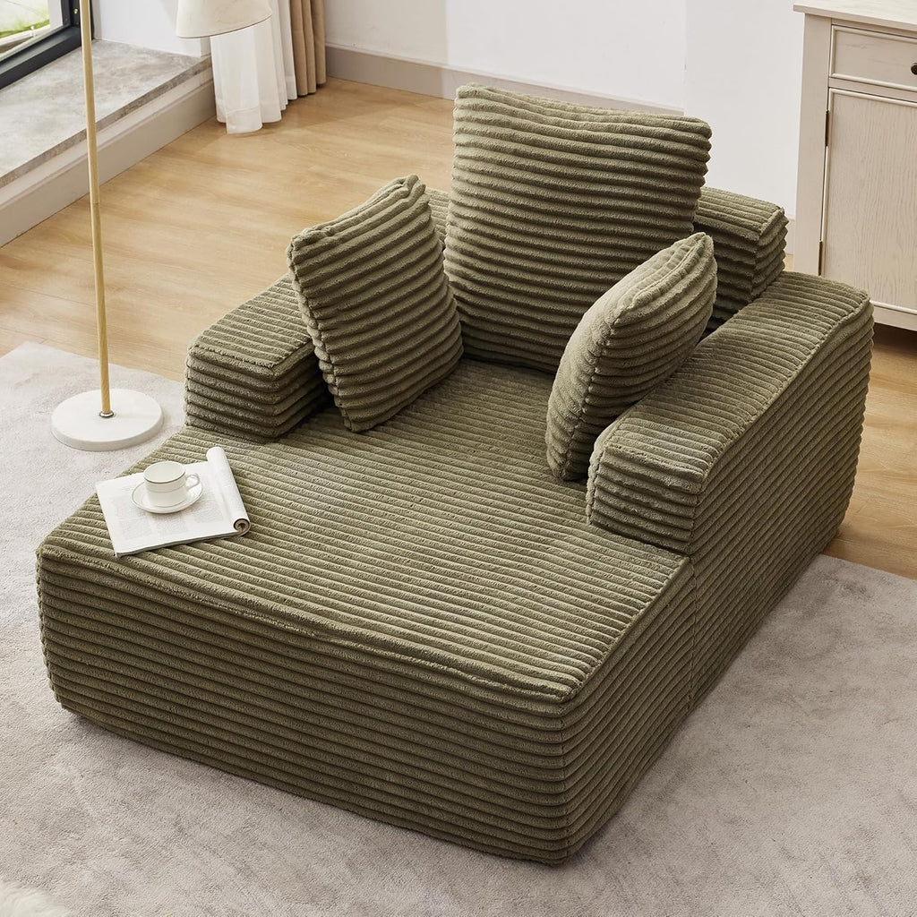 Couch Chaise Lounge Chair, 54" Oversized Cloud Sofa with Deep Seat, Plush Corduroy Reading Chair for Living Room, Bedroom, Reading Nook, Apartment, Gaming Room & Movie Nights, Green