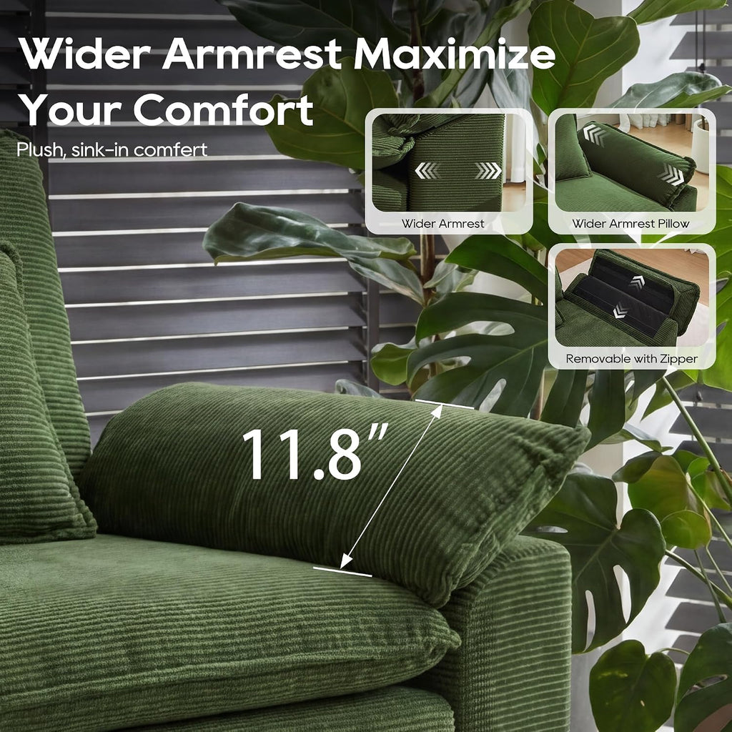 URRED Oversized Modular Sectional Sofa，Solid Green：122" U Shaped | Modern Comfy Cloud Couch with Movable Ottoman and Pillow, Deep Seat Couches for Living Room, Bedroom or Apartment