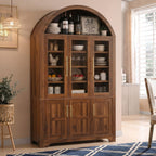 73" Tall Arched Kitchen Pantry with Three Glass Doors,Door Shelves & Adjustable Shelves, Tall Cupboard for Dining Room, Bathroom (Walnut-CW)