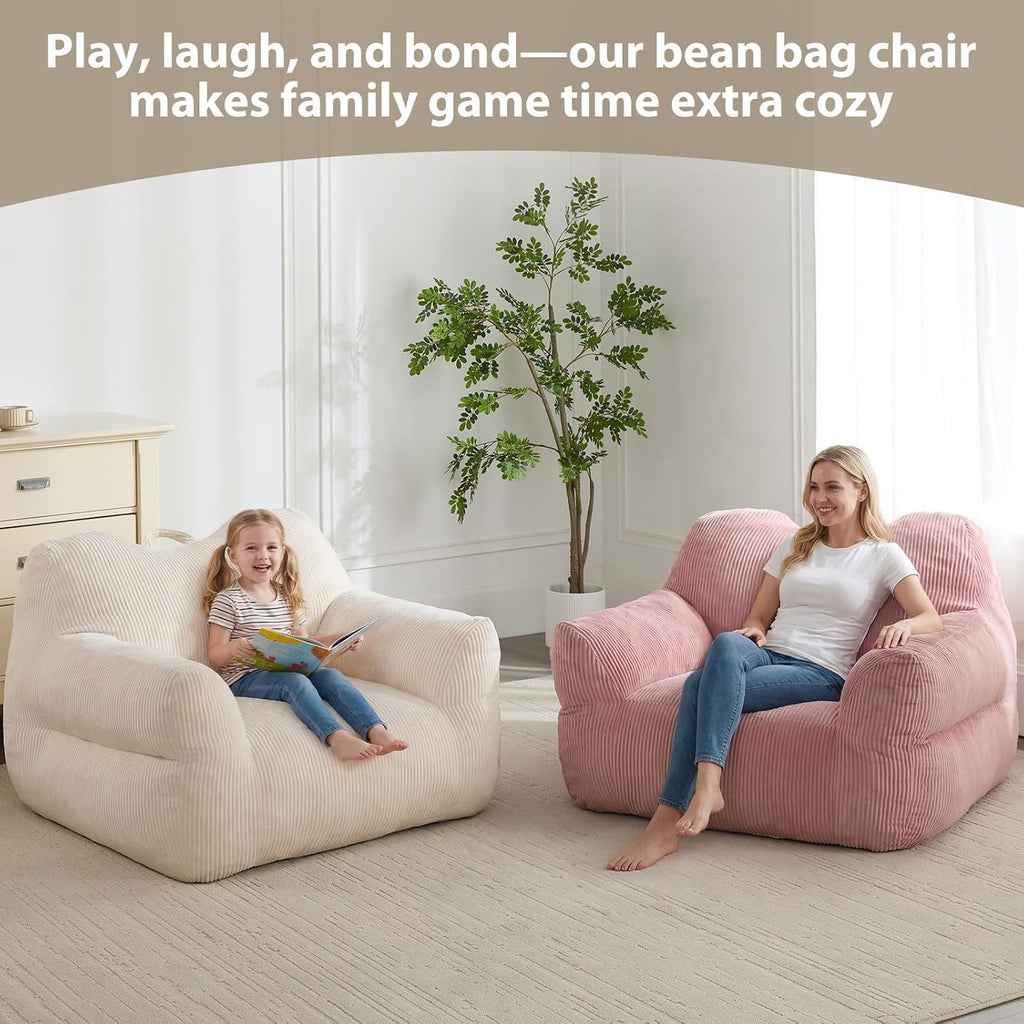 HUGHEAVEN Big Bean Bag Chair for Adults, Giant Oversized Bean Bag Couch, Comfy Reading Chair with Armrests, Soft Cozy Chair for Bedroom, Lounge Sofa for Gaming, Napping & Relaxing, Beige