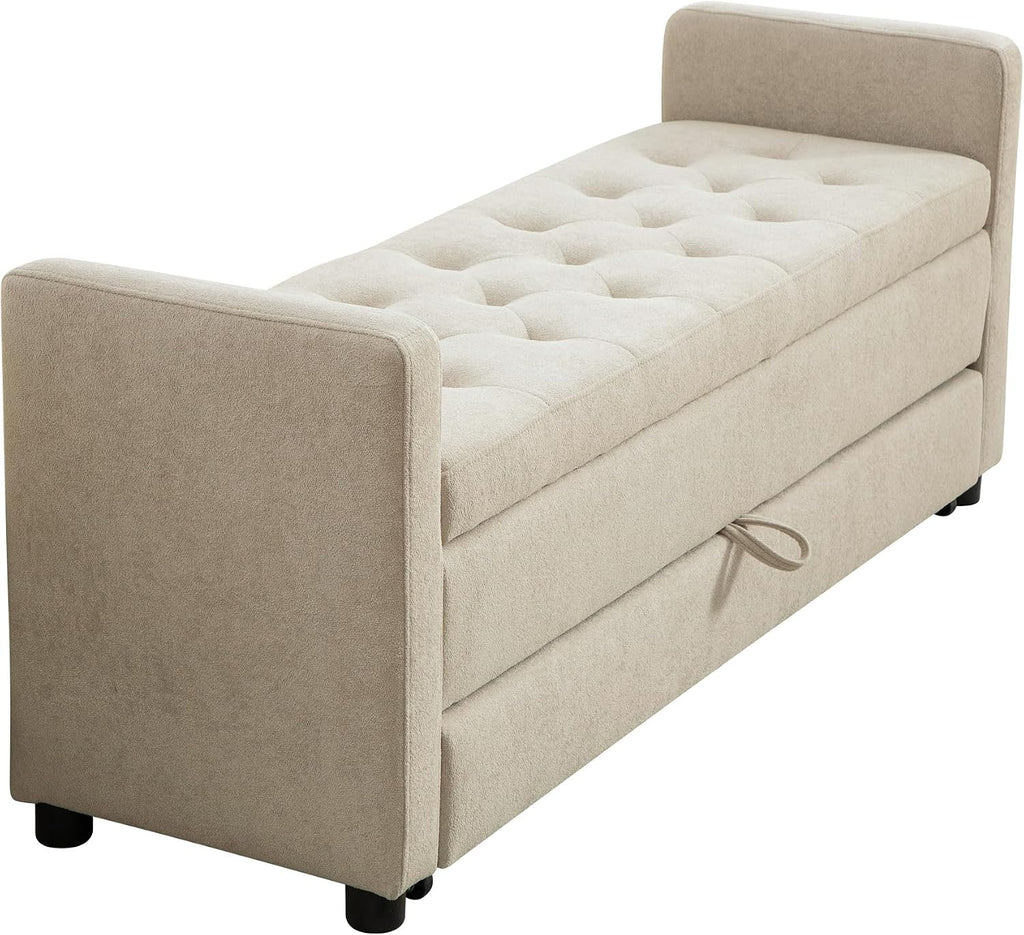 Chifee & Vingol 58.27" W Ottoman Bench with Double Storage Space, Upholstered End of Bed Storage Bench Entryway Shoe Benches,Griege