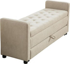 Chifee & Vingol 58.27" W Ottoman Bench with Double Storage Space, Upholstered End of Bed Storage Bench Entryway Shoe Benches,Griege