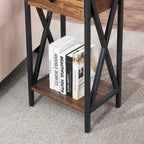 VECELO Tall Nightstand,27.6 inch Wooden End Table with Metal X-Frame,Side Table with Drawer and Storage Shelf for Living Room Bedroom Entryway Small Spaces