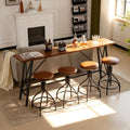 Karl home 83.8" Bar Table and Chairs Set, Sofa Table with 4 PU Stools, High Top Counter Height Table with Chairs for Kitchen Breakfast, Bistro, Dining Room, Living Room, Brown