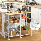 ThreeHio Kitchen Island cart with Storage, Mobile Kitchen Cart with 4 Hooks and Adjustable Shelf on Wheels, Rolling Microwave Stand Coffee Bar Baker's Rack Utility Cart for Kitchen, Dinning Room,White
