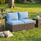 Wisteria Lane Outdoor Sofa, 2 Pieces Wicker Patio Furniture Set with Washable Cushions, Armless Patio Sectional for All-Weather, Oversized Outside Furniture for Garden, Poolside, Backyard, Light Blue