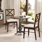 GOFLAME Dining Chairs Set of 4, Upholstered Kitchen Side Chairs with Rubber Wood Frame, Padded Seat, Cross Back, Farmhouse Armless Dinette Chairs for Dining Room, Living Room, Brown & White