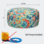 Magpie Fabrics Inflatable Stool Ottoman Pouf D20 xH9, Outdoor Round Footrest Footstool, Portable for Patio Garden Travel Camping - Paisley Multi