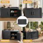 ROJIK Shoe Cabinet Waterproof UV-Resistant,Storage Bench Indoor Outdoor with Adjustable Shelves,for Entryway Bedroom,Hallway,Living Room(Double Door,Black)