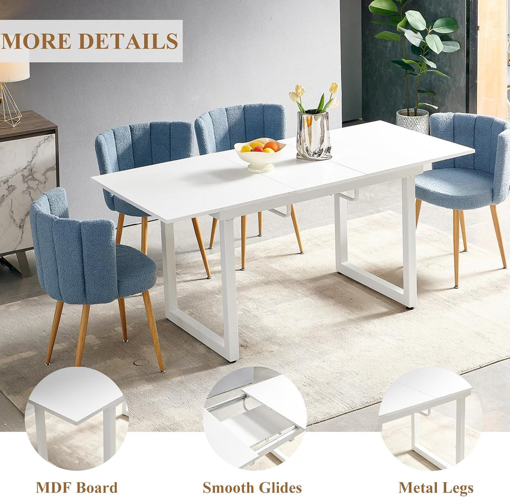 Extendable Dining Table for 4-8 Person, Extendable from 55" to 71", Modern Rectangle Dining Table with MDF Tabletop and Metal Frame, Expanding Kitchen Table for Home, Office (White)