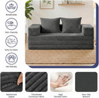 Convertible Sofa Bed, 4-in-1 Loveseat with Removable Armrests Backrest, Corduroy Futon Couch Bed with Pillow, Foldable Mattress Sleeper Sofa for Living Room Bedroom Small Place (Grey)
