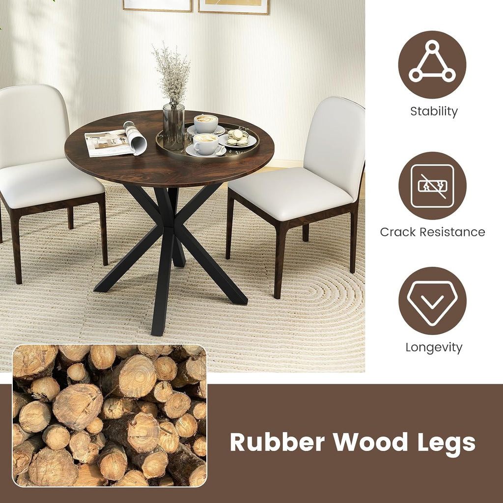 Tangkula 36" Round Dining Table, Mid-Century Modern Kitchen Table with Rubber Wood Legs, Vintage Table with Pedestal Base & Adjustable Foot Pads, Side Table for Home, Office, Bar (Rustic Brown+Black)