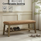 VKNOW Entryway Bench, 44.4" Upholstered Storage Shoe Bench for Entryway Bedroom, Shoe Rack Bench with Rubberwood Legs, Modern End of Bed Bench for Living Room and Hallway, Orange