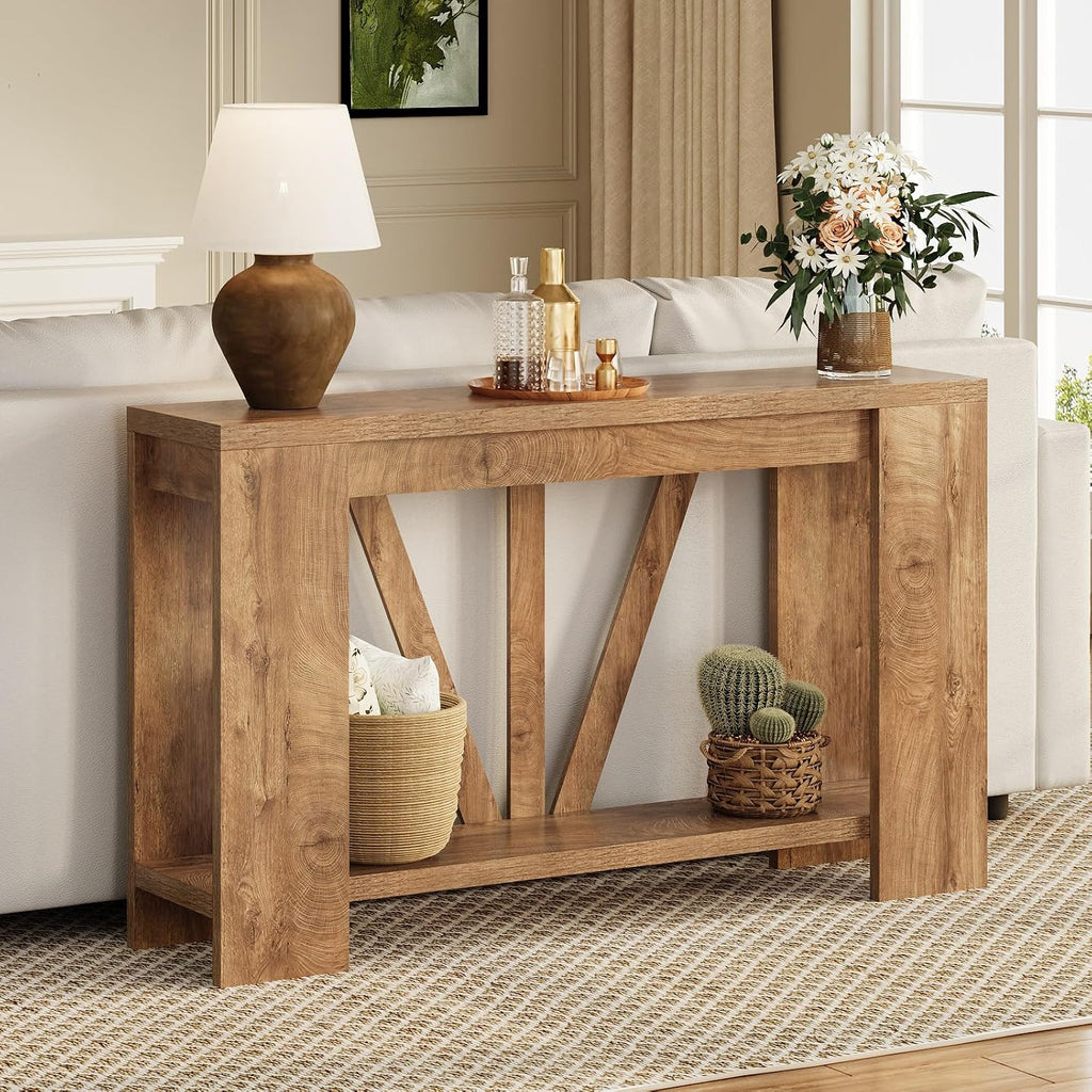 Tohomeor Console Table for Entryway, 47 Inches Narrow Sofa Table Behind The Couch, Farmhouse Wood Entry Table with Storage Shelves for Hallway Foyer Living Room, Rustic Wood Grain