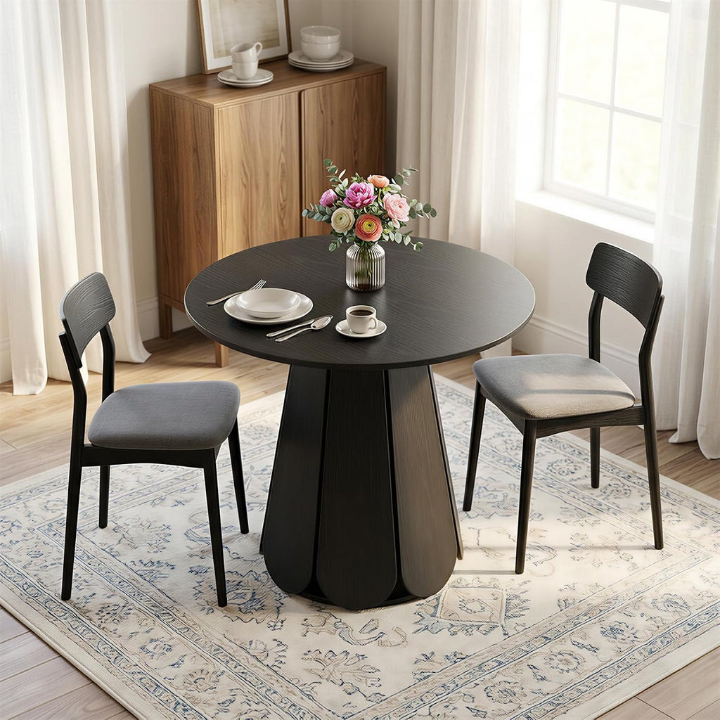 31.5" Round Dining Table, Small Circle Kitchen Table for 2-4 People, Modern Farmhouse Wood Dinning Room Tables with Pedestal Base, Space Saving Dinner Tables for Small Spaces, Mesa de Comedor, Black