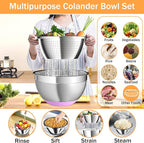 Mixing Bowls with Airtight Lids, Stainless Steel Mixing Bowl Set with 3 Metal Nesting Bowls, Colander & Grater, Non-Slip Bottoms, Size 1.5, 2.5, 6 QT, Great for Mixing & Serving, Mutilcolor