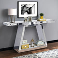 56" Silver Mirrored Console Table, Rectangle Glass Couch Behind Sofa Table with Trapezoid Base, Narrow Long Rectangular Accent Table for for Living Room Hallway Entryway Foyer Entrance