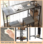 Weehom Bar Table and Chairs Set for Small Kitchens and Apartments - Space-Saving Dining Table Set for 2, 3 Storage Shelves with Bulit-in Wine Rack, Dining Room Breakfast Nook Table Set, Gray