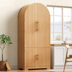 72’’ Tall Arched Kitchen Pantry Cabinet with Drawer & Adjustable Shelves, Modern Fluted Cupboard Storage Cabinet for Living Room Utility Room, Natural